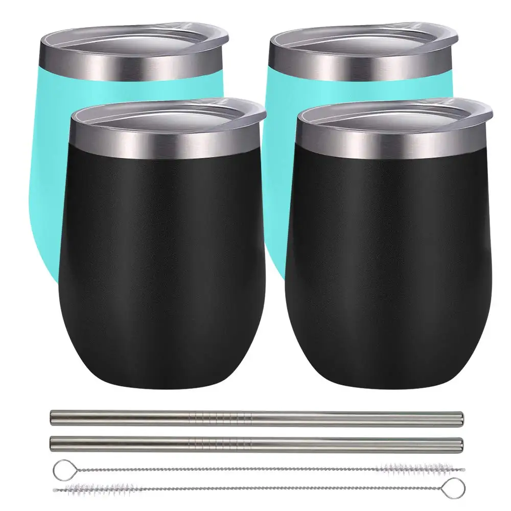 

12 oz Double wall full Vacuum Insulated Travel Metal Tumbler Cup with Lid,Straw and Straw brush, Blue red white black or customized