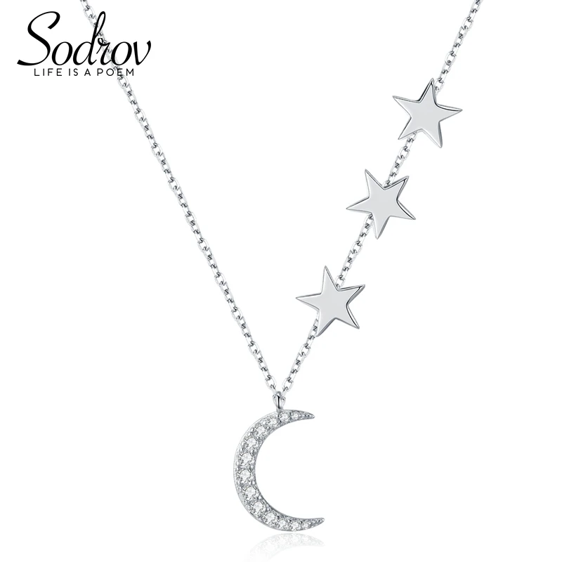 

New Arrival Fashion 925 Sterling Silver Moon and Star Tales Chain Link Pendant Necklaces for Women HN026 Personalized