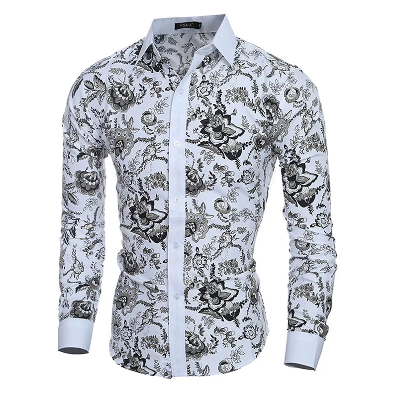 Vska Mens Floral Short-Sleeve Fit Buttoned Turn-Down Collar Work Shirt