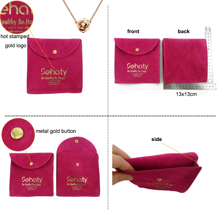 Envelope Silver Button Jewelry Pouches Button Closure Gift Jewelry