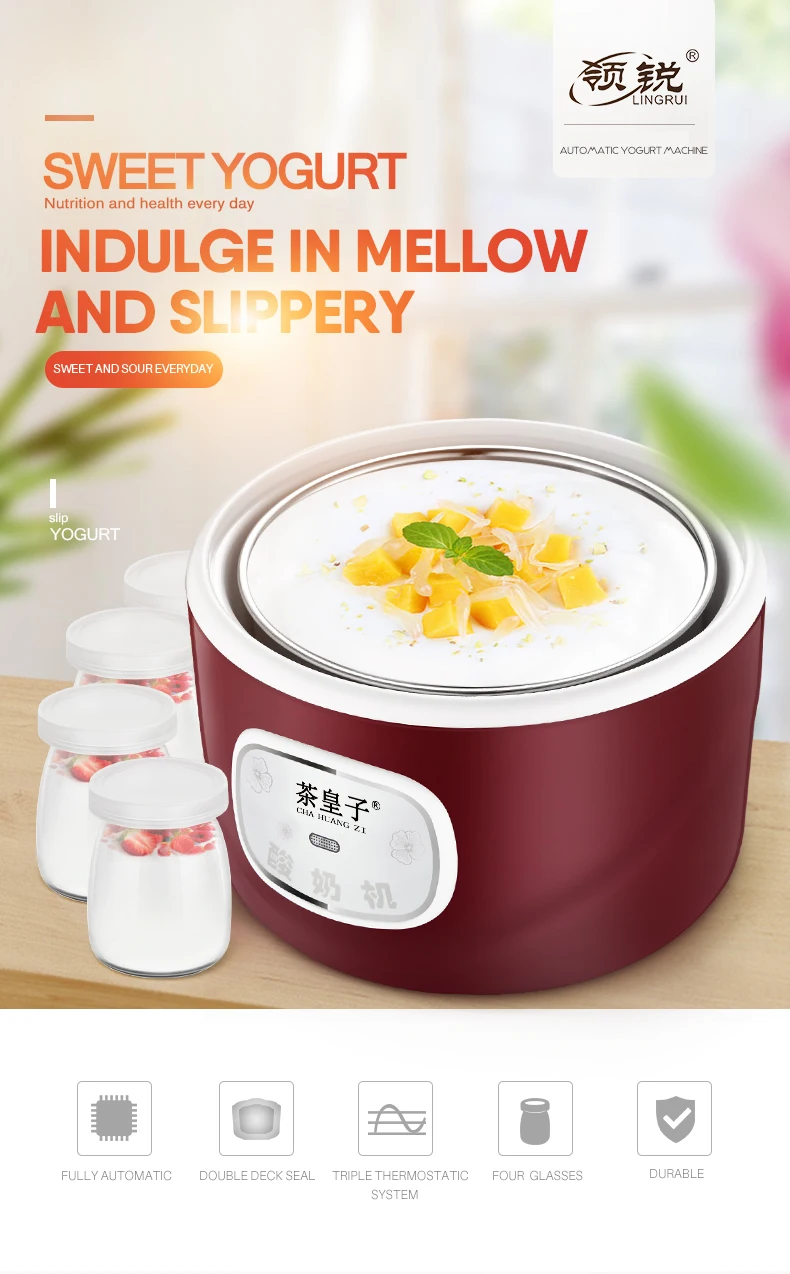 Factory Direct Sales Stainless Steel 1L 220V Automatic Yogurt Maker Machine 4 Glass Jar