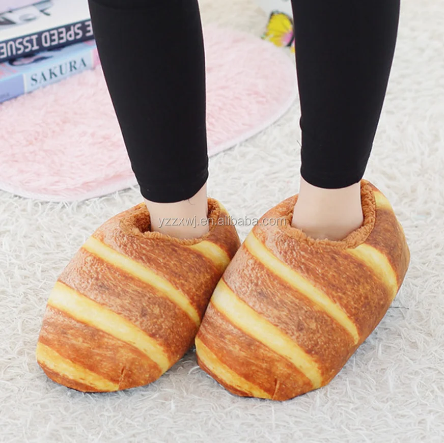 Free Sample New Design Indoor Bread Slippers Plush Bread Slippers Indoor Unisex Stuffed Soft