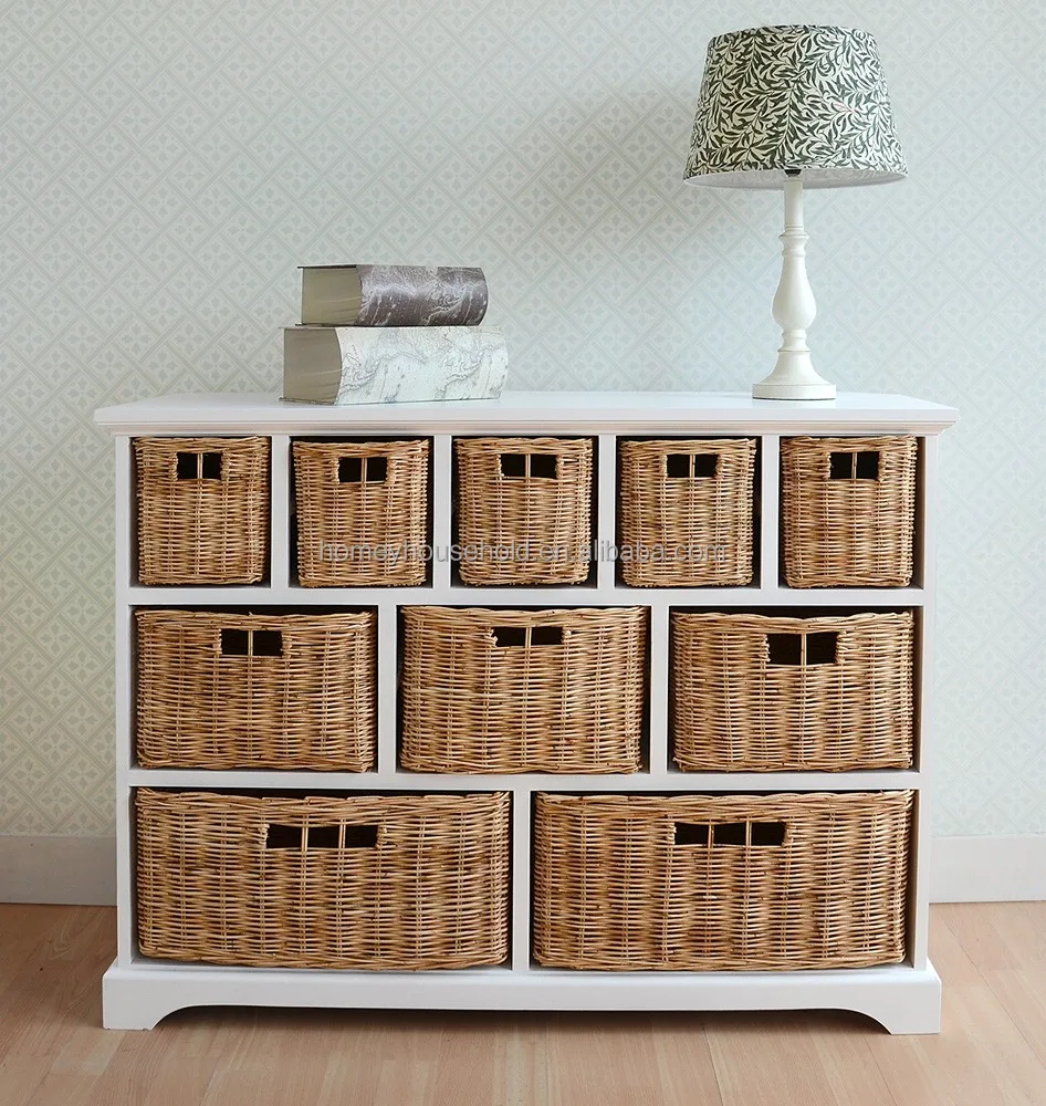 10 Wicker Baskets Storage Shelf Bedroom Furniture Set Wooden 10 Wicker Baskets Storage Shelf Bedroom