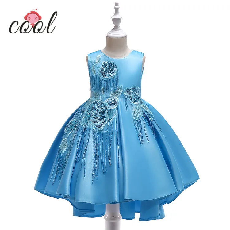 

Sleeveless kids clothing embroidered girl dresses beautiful kids clothes flower girl dress in 2-10 year, Champagne;sky blue;dark blue;pink;deep green