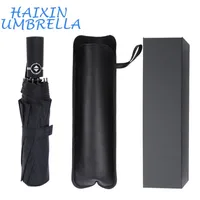 

Business-related Big Black Windproof Compact Travel Automatic Umbrella 3 Fold with Gift Box and Leather Bag Packing