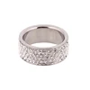 8mm Width Stainless Steel Diamond Ring / White 5 Rows Lines CZ Crystal Wedding Band Ring