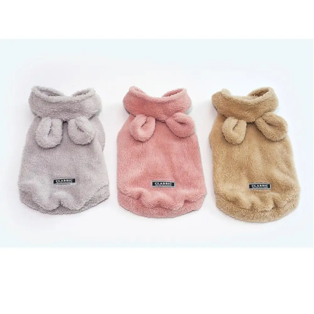 

Wholesale Cute Rabbit Ear Fashion Fleece Dog Clothes Warm Apparel for Winter, Grey, apricot, pink or customize