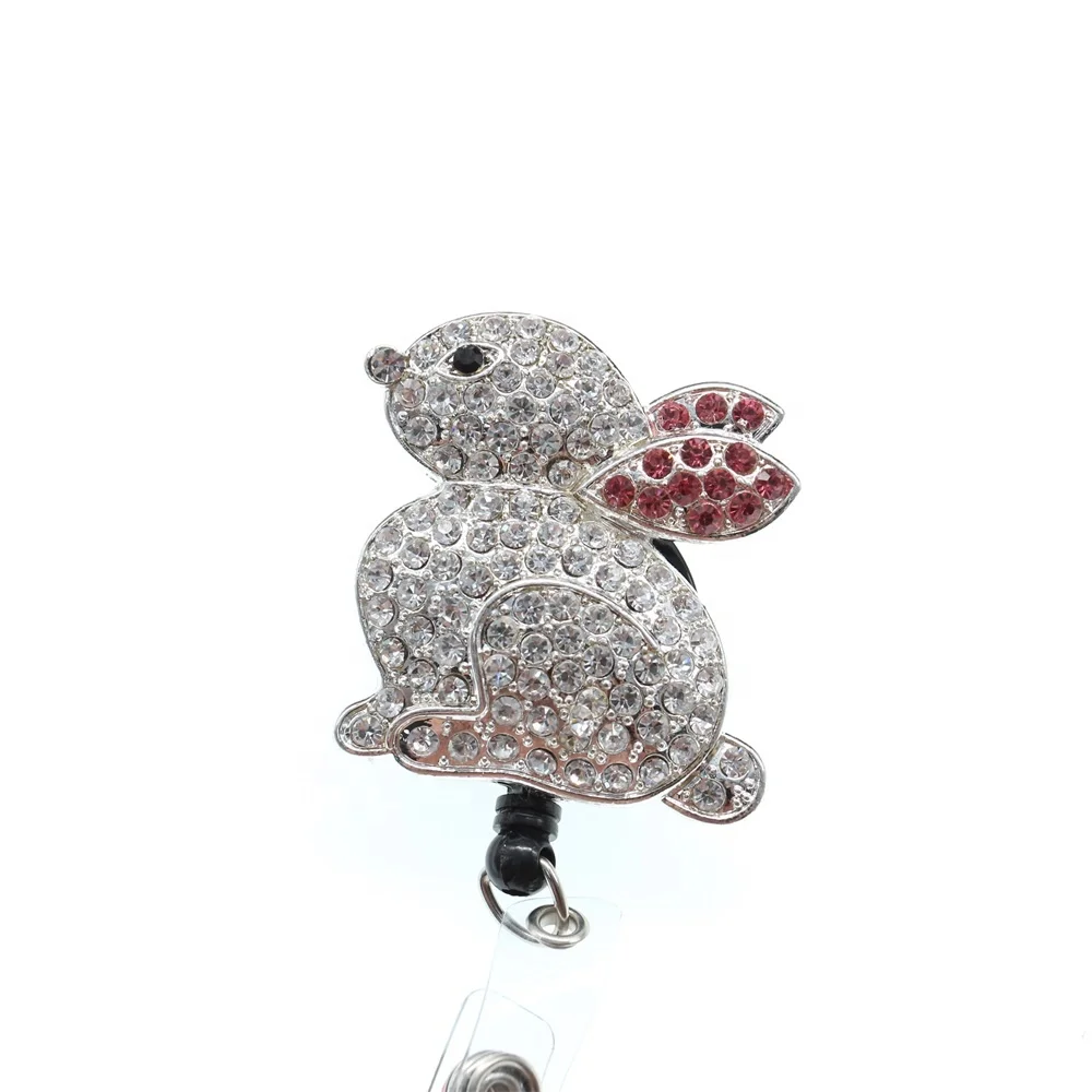 

Bling Rhinestone Animal Rabbit Shape Retractable ID Badge Reel Nurse Badge Reel
