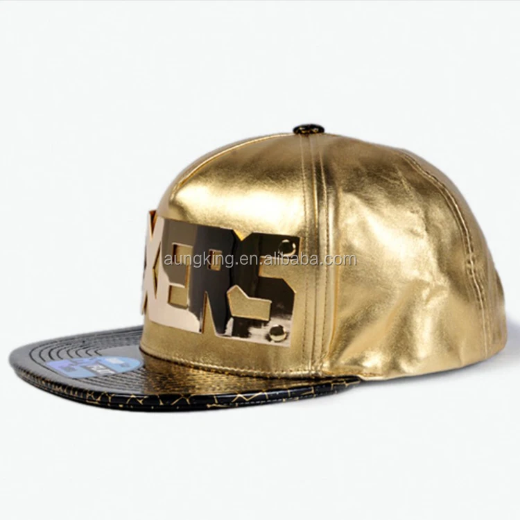 GOLD PATCH DETAIL METAL PU VISOR SNAPBACK CAP