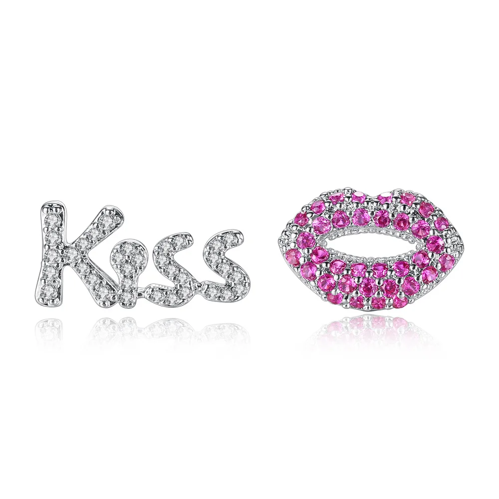 

Trendy Fashion Asymmetric Crystal Letter Kiss Earrings for Women Girls Lips Paved Cubic Zirconia Earrings Jewelry Gifts