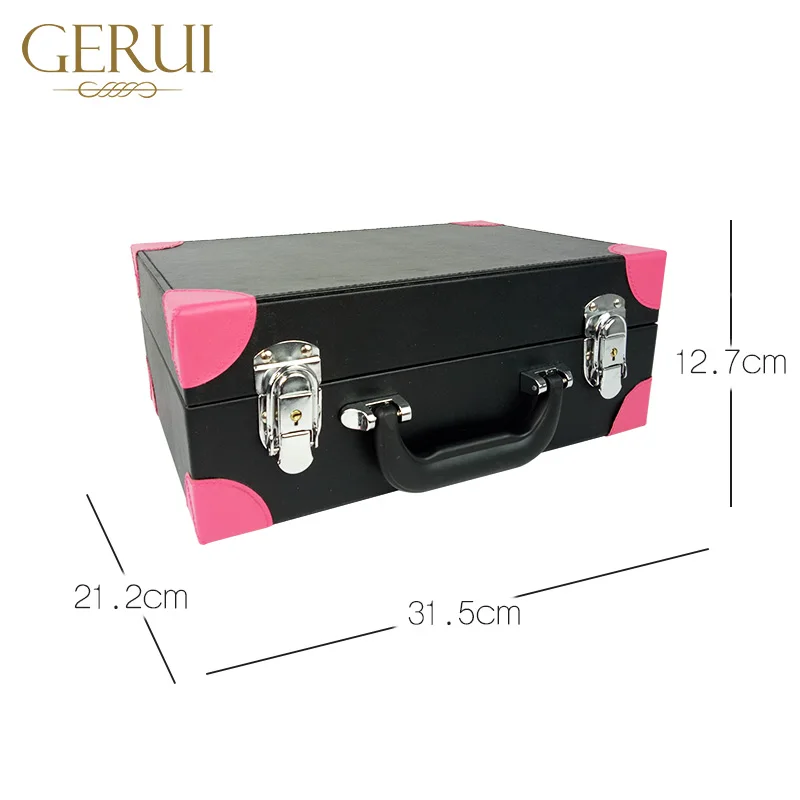 
OEM logo leather luxury make up train case cosmetic storage box mirrored make up box 