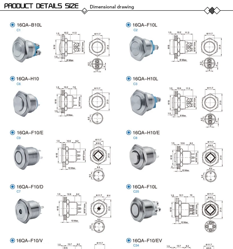 push button switch,momentary push button switch,metal push button switch,16mm push button switch,2 pin push button switch,220 volt push button switch