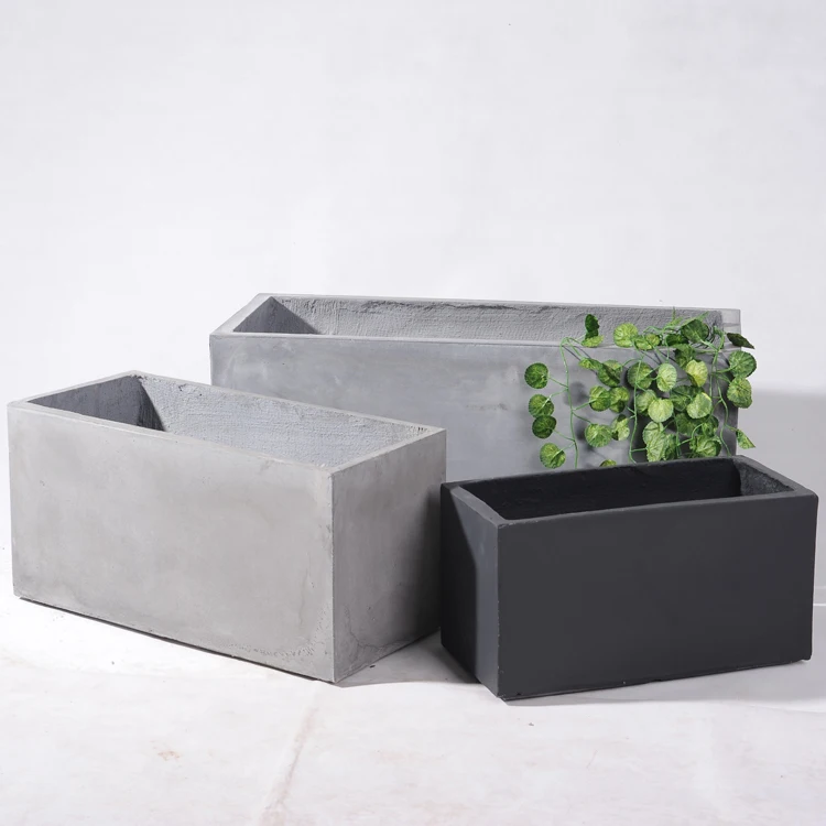 

FS03 Long rectangle fiberglass planter flower pot, Concrete grey