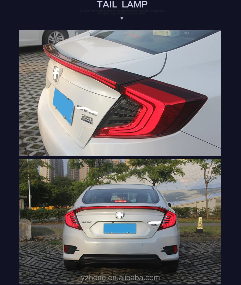 VLAND factory LED taillights for Civic FC 2016-2018 full-LED tail lights with spoiler lights plug and play