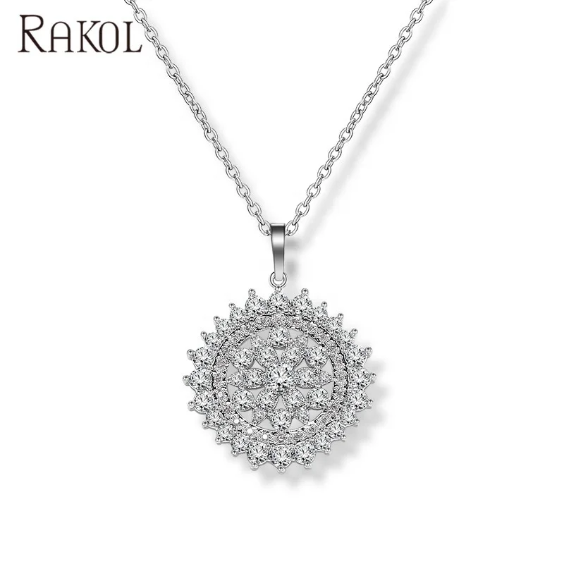 

RAKOL NP027 silver jewelry 2020 fashion CZ necklace accessories for women