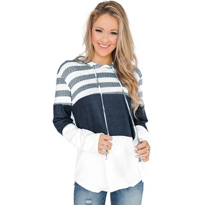 New Arrival Fashion Long Sleeve Color Block Drawstring Women Hoodie