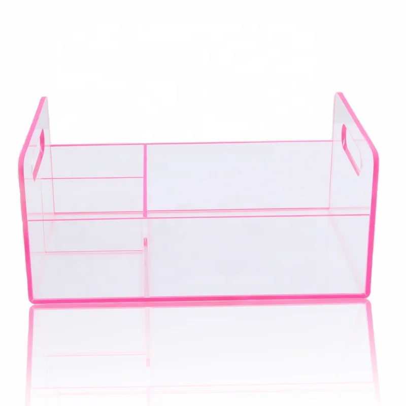 Neon Pink Edge 3 Divided Compartment Acrylic Serving Tray With Handle ...