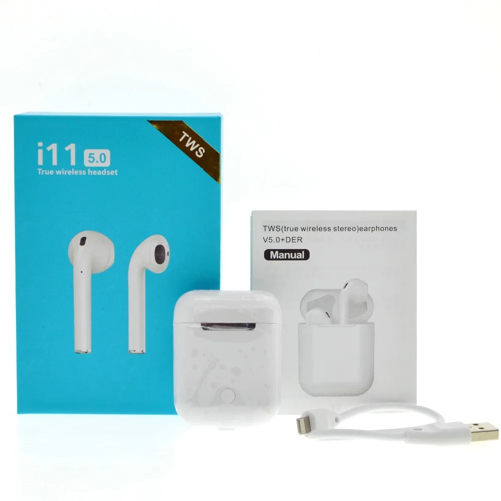 

2019 new Blue Charger Box china factory OEM ODM Wireless Headset i11TWS Earbuds Twins In Ear Earphone tws speaker BT5.0, White