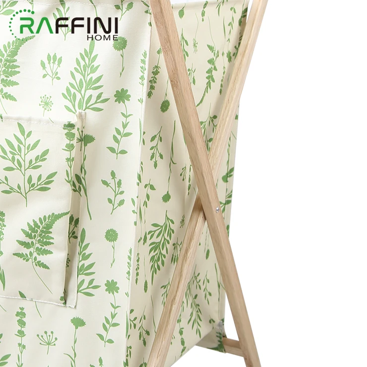 
Unique Design Green Color And White Wood+T/C Foldable Laundry Hamper/Basket 