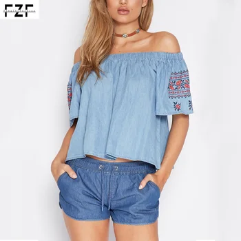 denim blue ladies tops