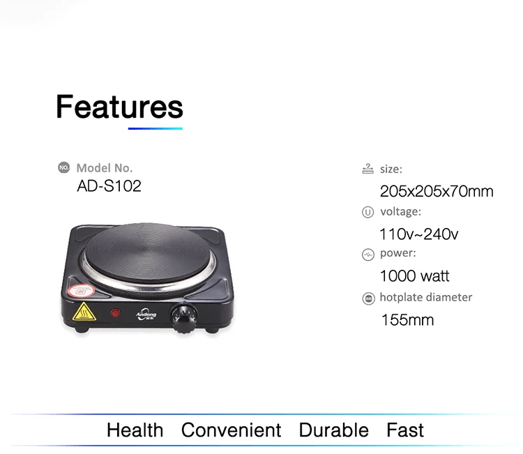 1000 Watt Single Burner Electric Stove With Cast Iron Heating Plate And