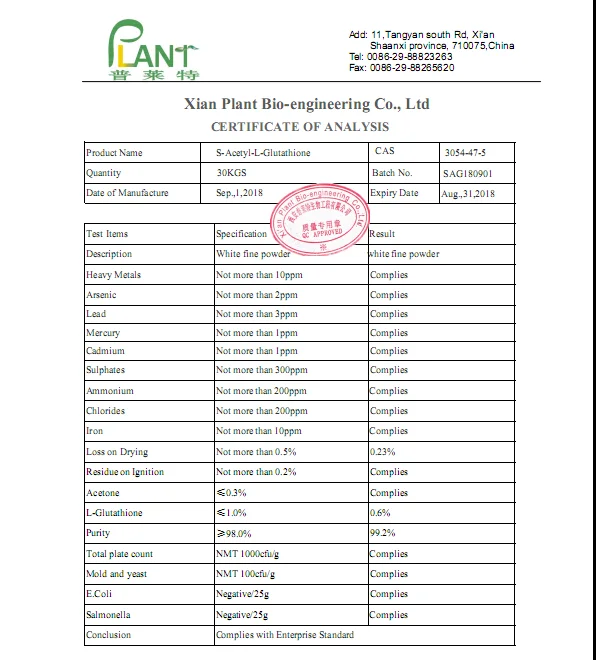 
Skin whitening S acetyl glutathione 98% . acetyl glutathione powder 