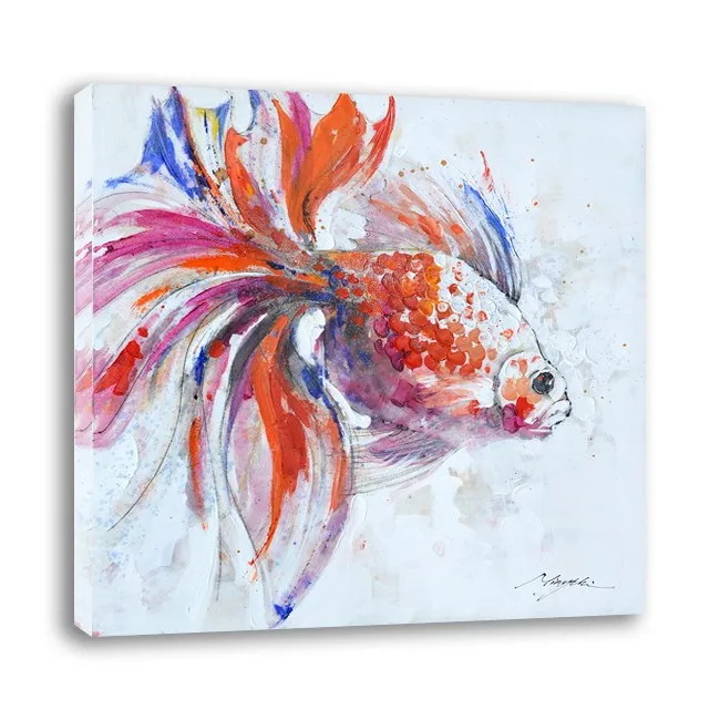 画廊包装手绘抽象锦鲤鱼吻画鱼油画艺术品准备挂家居装饰