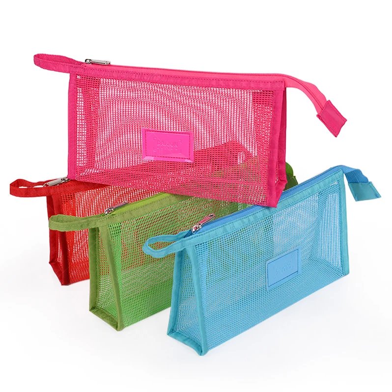 

custom promotional Fasion mesh makeup bag travel cosmetic bag make up cosmetic bag pouch, Various color