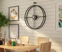 

23inch RAINHOU Amazon hot sell round metal BLACK art home decorative quartz wall mounted clock