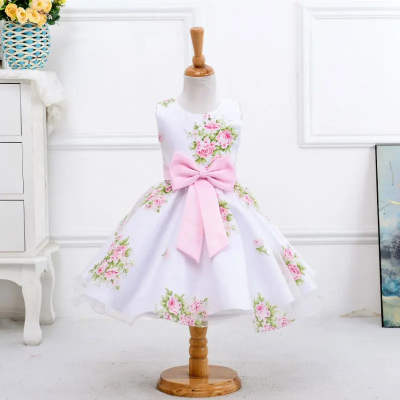 

Children's clothing 2019 spring new flower girl Korean printing sleeveless dress cute bow