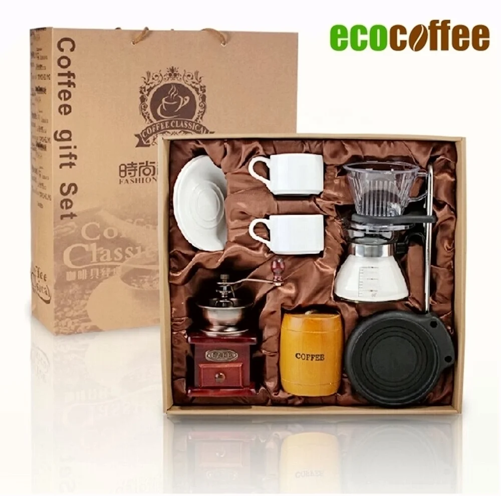 

Hot Sale in amazon Coffee Accessories Gift Box Coffee Grinder+ Coffee Maker+Brush