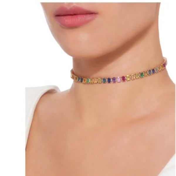 

Latest Rainbow Baguette Choker Cubic Zirconia Jewelry Charm Rainbow Choker Necklace For Women Girls, Customized rainbow choker