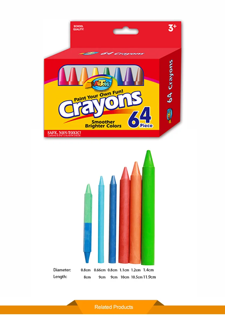 Wax Crayon Kids Non Toxic Crayon Set Performance Bulk 64 Pack Wax