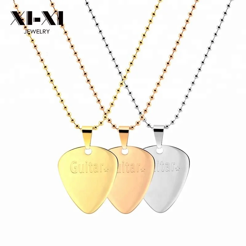 

HipHop Jewelry Custom Engraved Guitar Pick Pendant Ball Chain Necklace, Gold/rose gold/black/silver