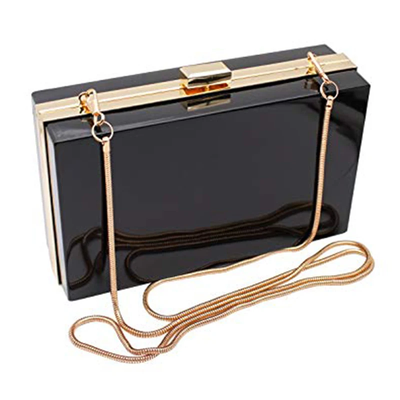 

Custom Acrylic Women Party Evening Square Bags Fashion Gold Chain Crystal Boxed Ladies Wedding Designer Handbags