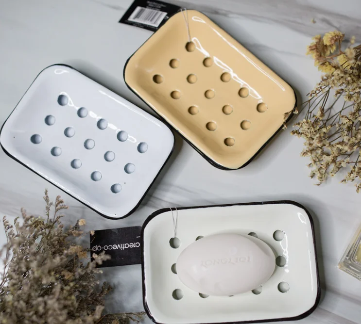 Blue White Es08 Vintage Style Metal Enamel Soap Dish W/ Drainage Holes Classic Turquoise Blue