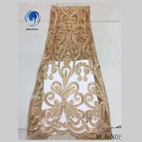 

Beautifical gold sequins lace 2019 lace fabrics nigerian dresses french tulle lace 5 yards ML46N05