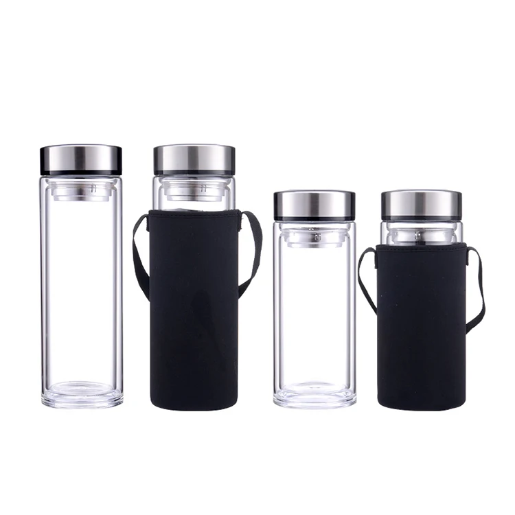 

800ml-1000ML Borosilicate Clear Double Wall Glass Water Bottle with Stainless Steel Tea Infuser