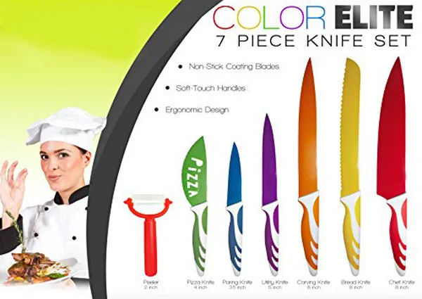 7 Piece Kitchen Knife Set - Color Coded Kitchen Knives with Soft-touch Handles