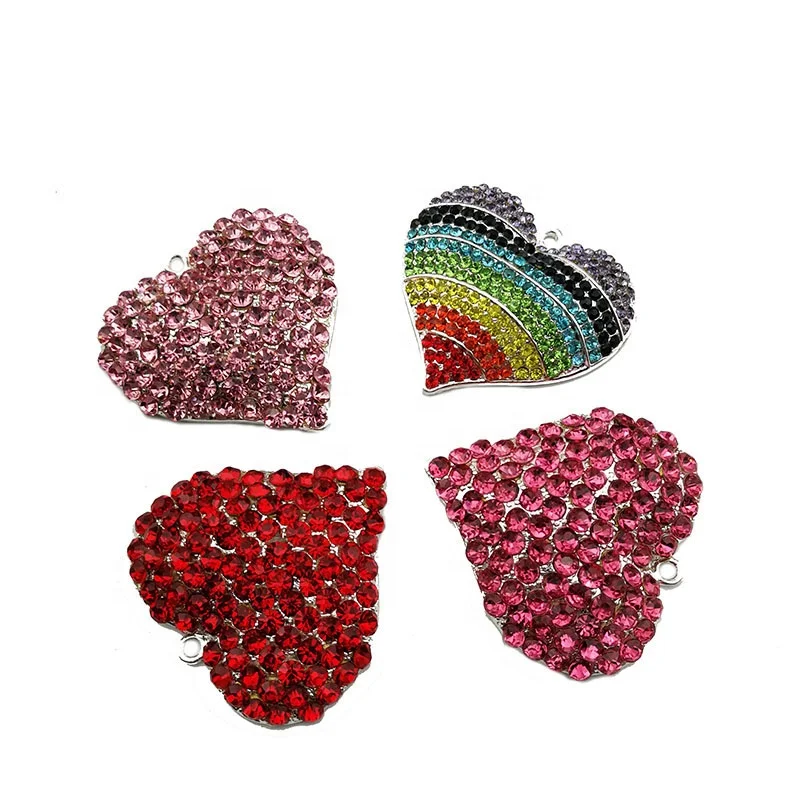 

Bling Rhinestone Heart Shape Pendant Charm for Necklace, Red;rose;pink;multicolor