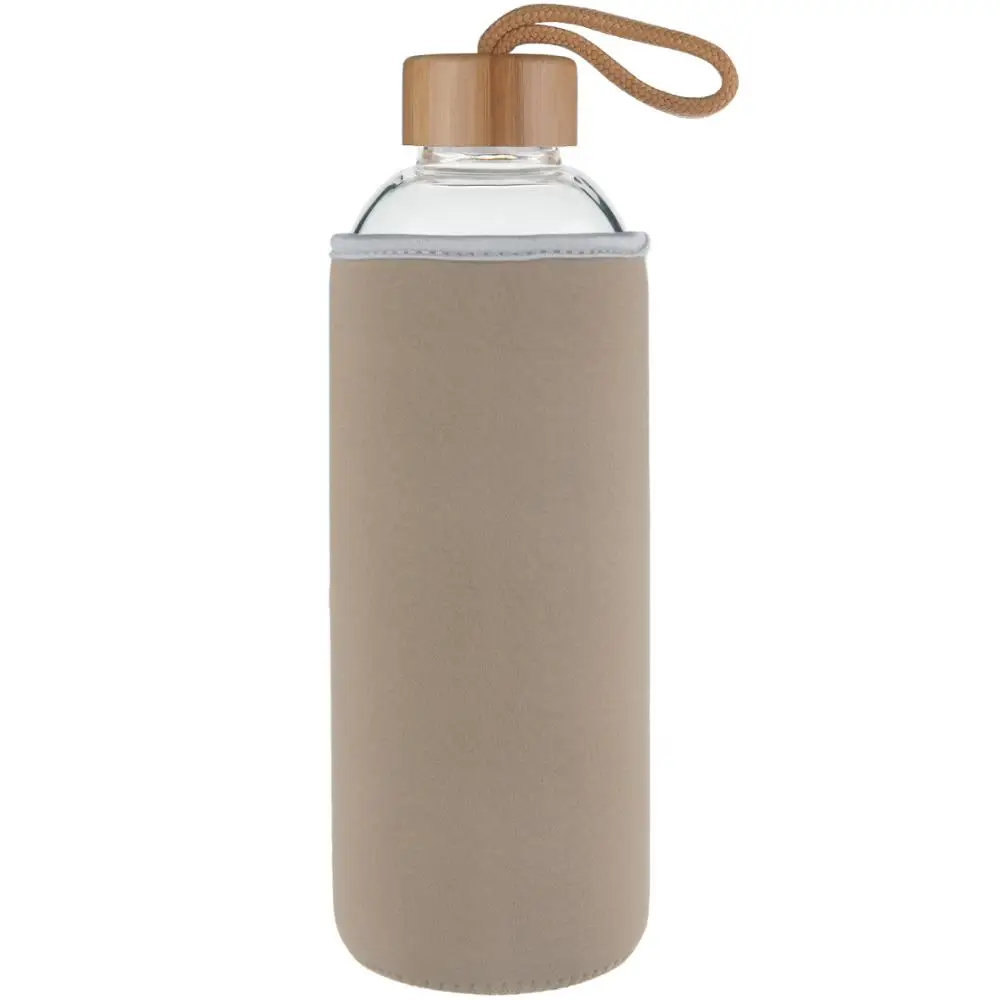 Eco Friendly High Borosilicate Drinking 1 Liter Glass Water Bottle With Bamboo Lid
