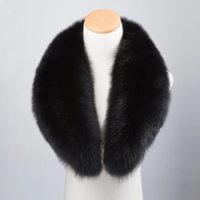 Genuine Black Fox Fur Collar For Jacket Hood Detachable Fox Fur Collar ...