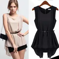 

Onsale Stock Cheapest European Style Women Round Neck Sleeveless Chiffon Blouse Women Without Belt