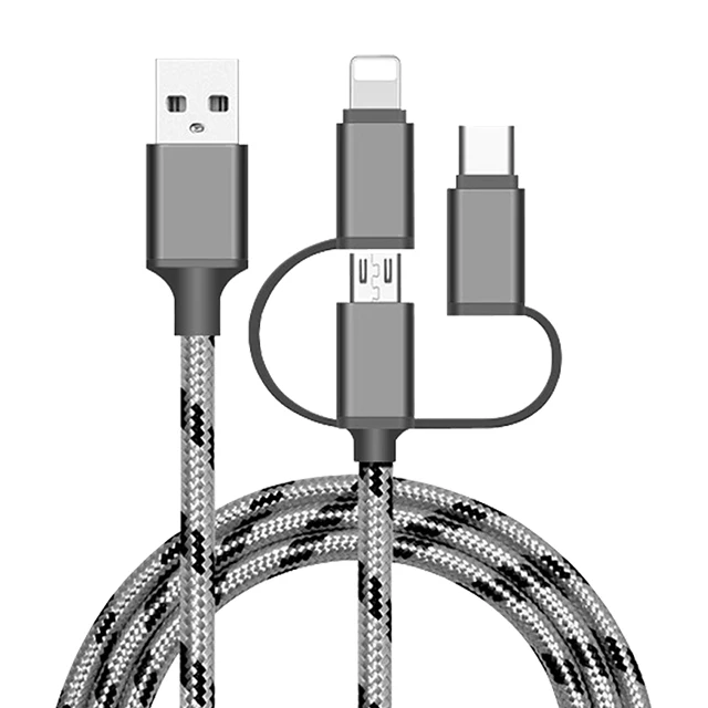 

Chinese factory 3 in 1 nylon fast charger date cable for iphone good price, Grey