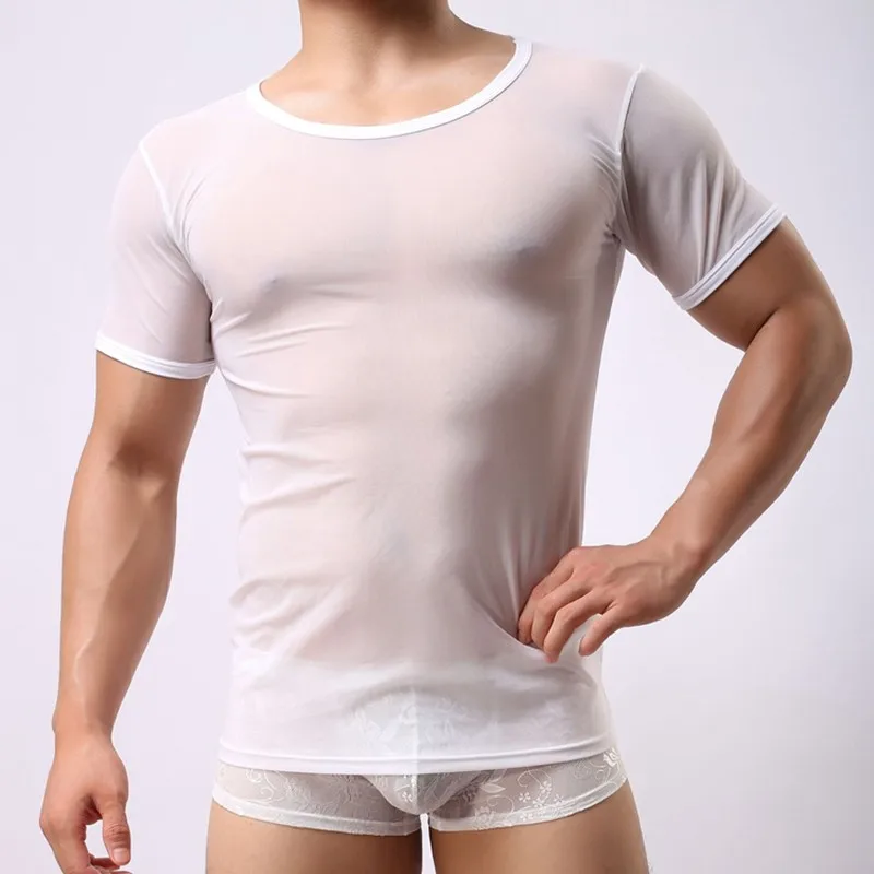 

T Shirt Men Sexy Singlet Transparent Mesh Sheer T Shirts Tops Tees Male Exotic Fetish Sleepwear Tshirts Undershirts