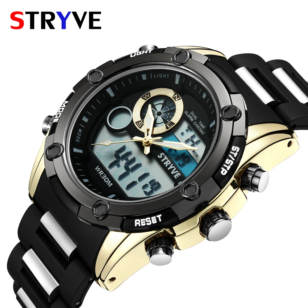 

New Arrivals Stryve Luxury Brand Military Heavy Dial Outdoor Waterproof Sports Men Digital Quartz Wrist Watch relogio masculino