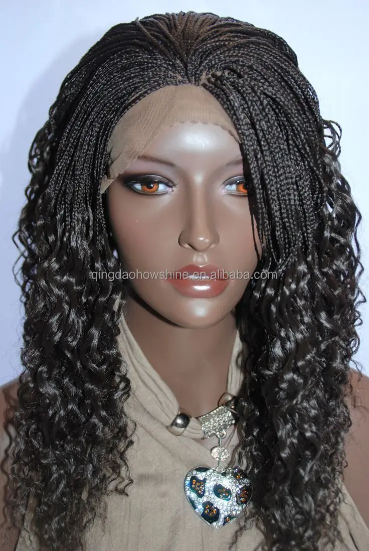 Factory stock indian human hair micro braided lace front wigs with bangs