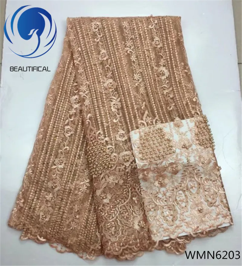 

Beautifical High Quality Net Lace fabric Embroidered Tulle Lace Fabric Flower Design With Beads WMN62, As picture