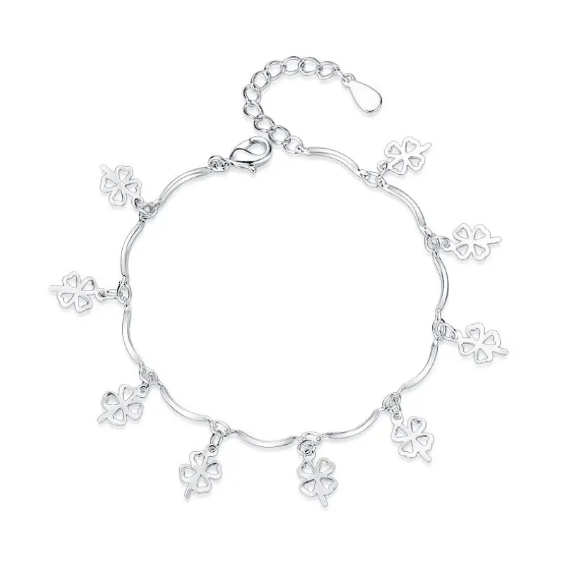 

Silver bracelet with lucky leaves for girls and womens Clover bracelet, N/a