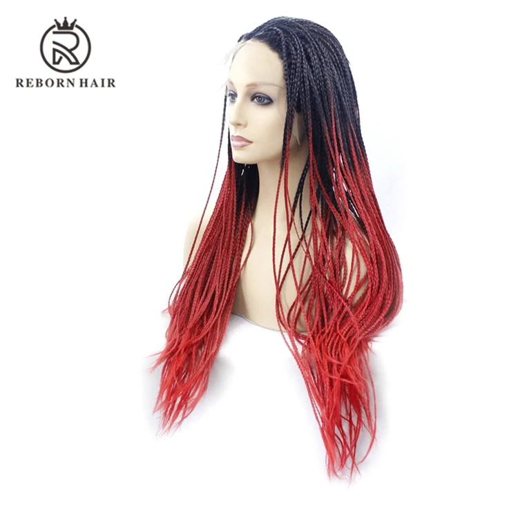 Wholesale Fashion 2 Tone Ombre Red Dark Root French Braided Wigs